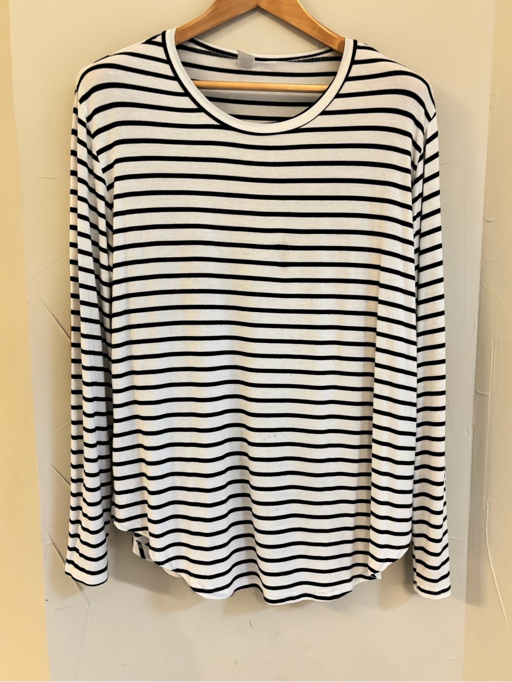 Striped Long Sleeve Tee - White with Black Stripes